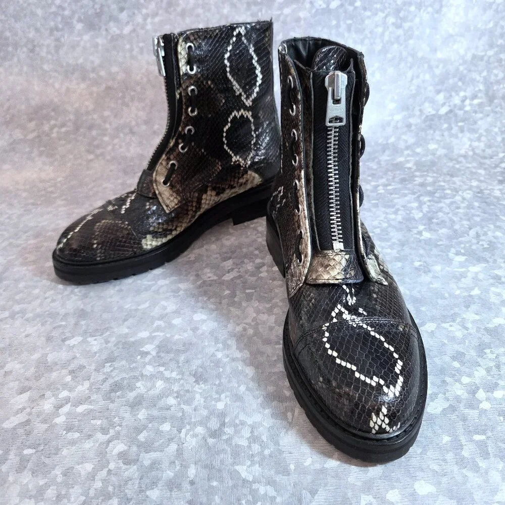 NWT All Saints Leather Snake Skin Embossed Booties Size 39